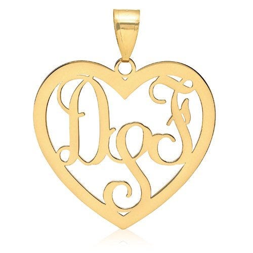 Heart Shaped Vine Script 3 Letter Monogram Cut-Out Pendant