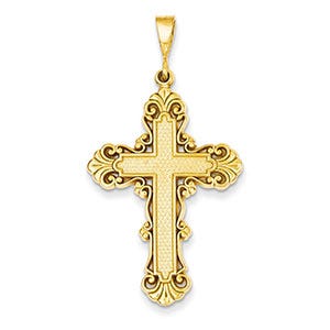 14k Fleur De Lis Cross Pendant