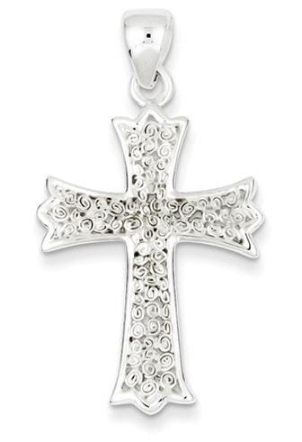 Sterling Silver Polished Filigree Cross Pendant