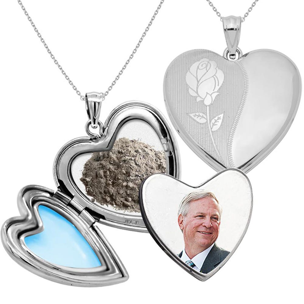 Sterling Silver Enameled Rose Cremation & Hair Photo Locket