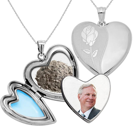 Sterling Silver Enameled Rose Cremation & Hair Photo Locket