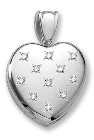18k Premium Weight White Gold Diamond Heart Locket