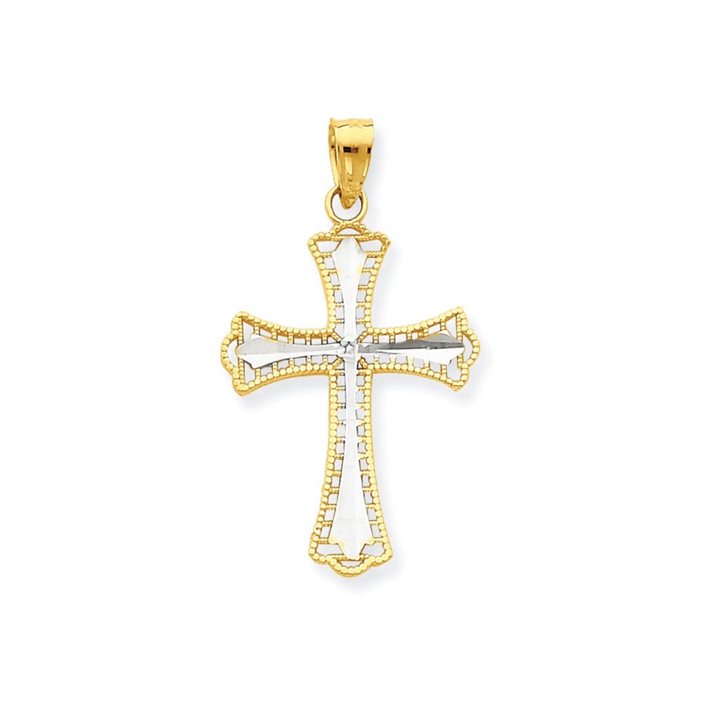 10k & Rhodium Diamond-Cut Cross Pendant