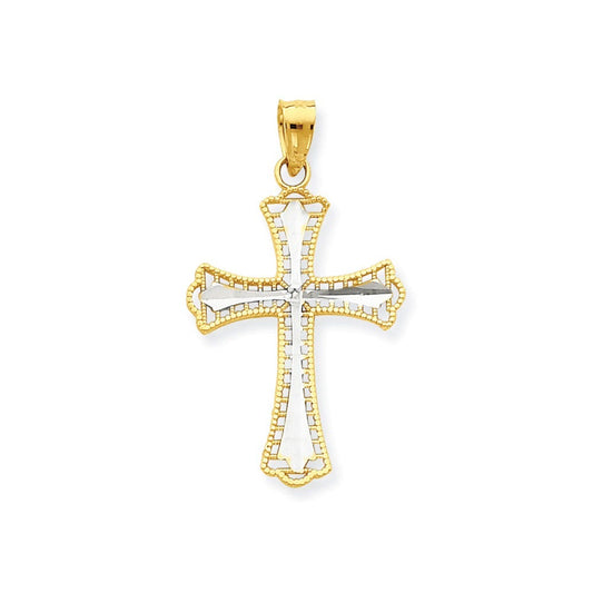 10k & Rhodium Diamond-Cut Cross Pendant