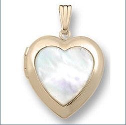 Solid 14K Yellow Gold Mother Of Pearl Heart Photo Locket
