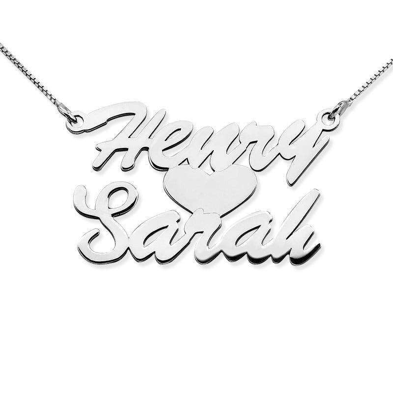 Stacked Script Name Necklace with Heart & Chain Included