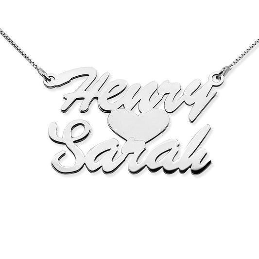 Stacked Script Name Necklace with Heart & Chain Included