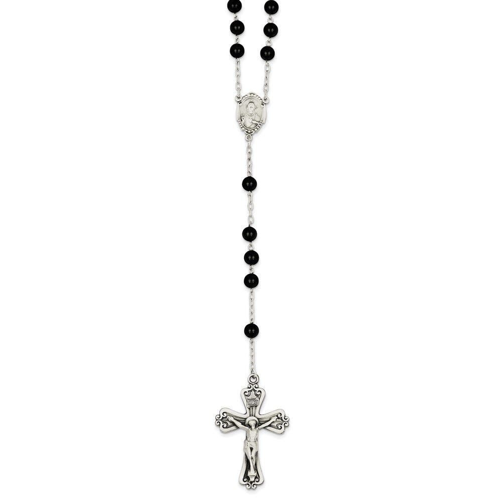 Sterling Silver Antiqued Onyx Rosary