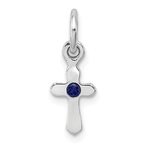 Sterling Silver RH Plated Child\'s Preciosca Crystal Sept Cross Pendant