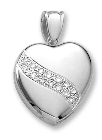 18k Premium Weight White Gold Heart Diamond Sash Heart Locket