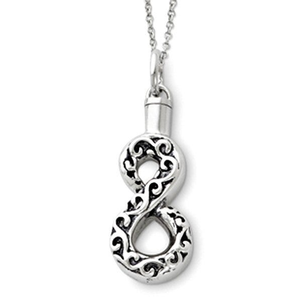 Sterling Silver Antiqued Infinity Remembrance Cremation Ash Holder w/ 18 Inch Chain - 2/3 inch x 1-1/8 inch in Sterling Silver