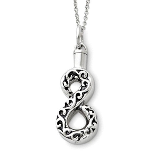 Sterling Silver Antiqued Infinity Remembrance Cremation Ash Holder w/ 18 Inch Chain - 2/3 inch x 1-1/8 inch in Sterling Silver