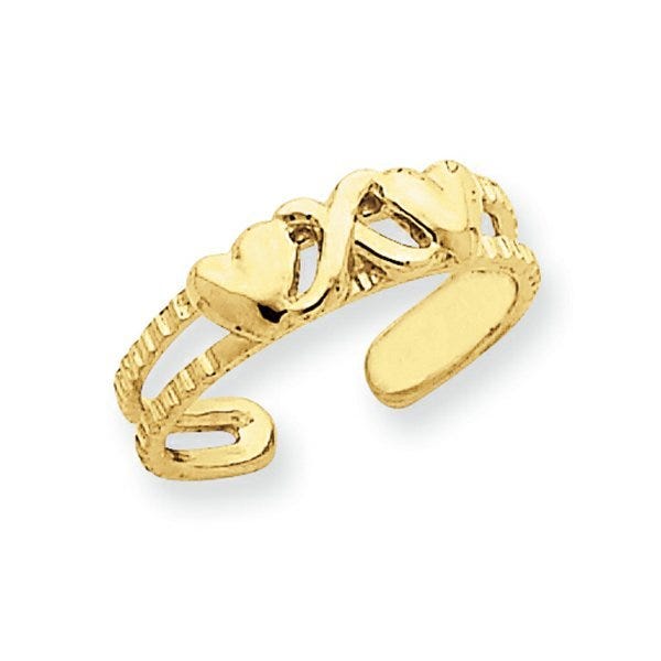 14k Yellow Gold Hearts & "X" Toe Ring