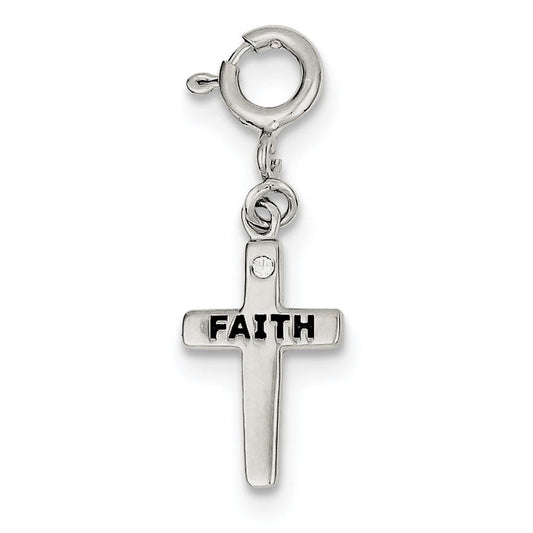Sterling Silver CZ Faith Cross Clip-on Charm