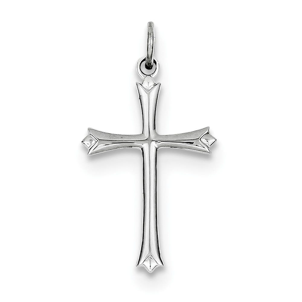 Sterling Silver Rhodium-plated Fleur De Lis Cross Charm