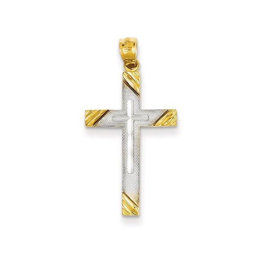 14k & Rhodium Plated Cross Pendant