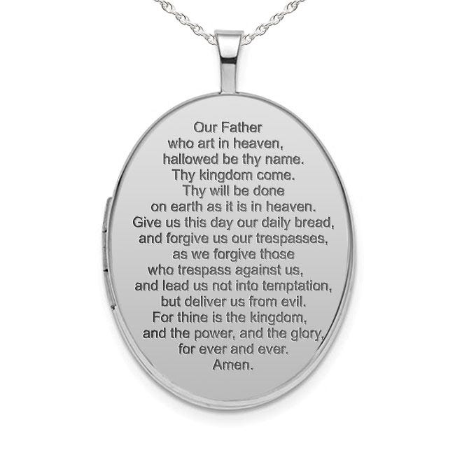 Sterling Silver Lord's Prayer Oval Photo Locket
