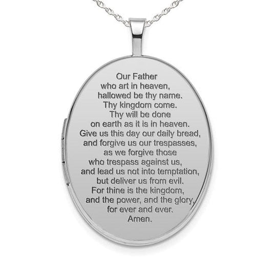 Sterling Silver Lord's Prayer Oval Photo Locket