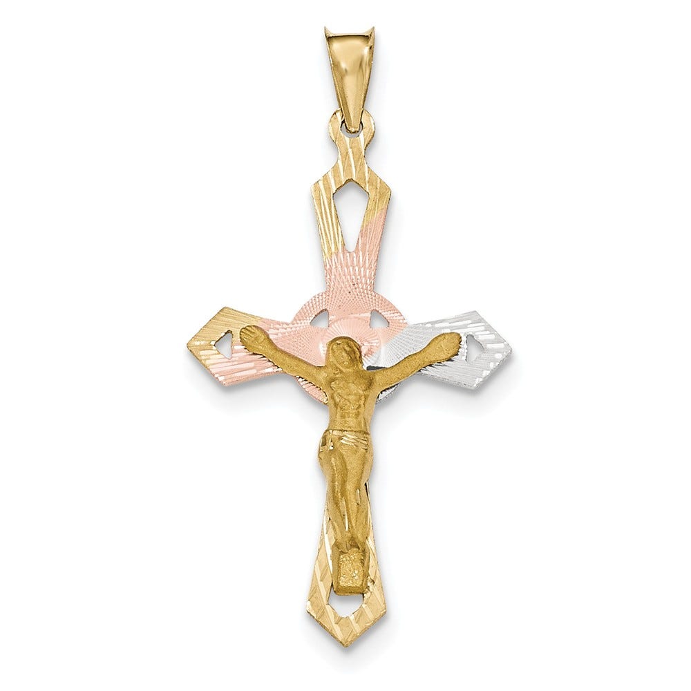 14k and Rhodium Crucifix Cross Pendant
