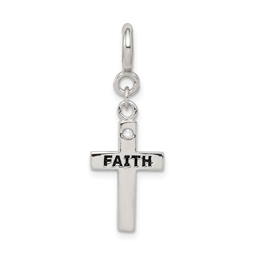Sterling Silver CZ Faith Cross Clip-on Charm