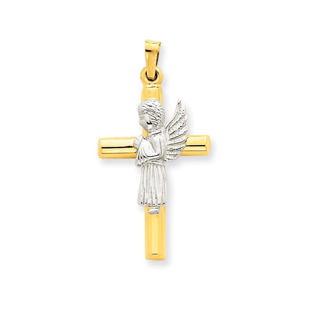 14k Two-Tone Angel & Cross Pendant