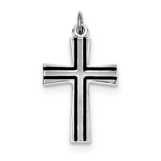 Sterling Silver Rhodium-plated Enameled Latin Cross Charm