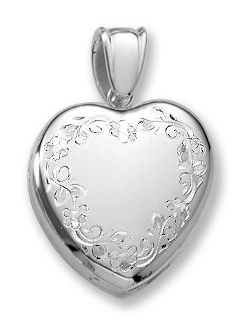 18k Premium Weight Hand Engraved White Gold Heart Picture Locket