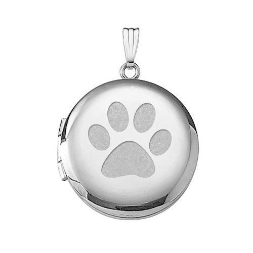 14k White Gold Dog's Paw Print Round Photo Locket