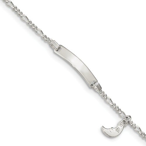 Sterling Silver Moon Charm Figaro Chain Children's ID Bracelet