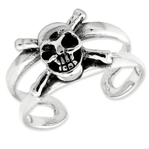 Sterling Silver Antiqued Skull Toe Ring
