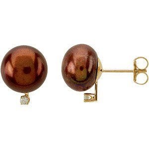Freshwater Chocolate Pearl & Diamond Earrings