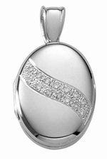 14k White Gold Premium Oval Photo Locket with Diamonds