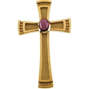 GENUINE GARNET RHODOLITE 14K YELLOW GOLD CAB CROSS