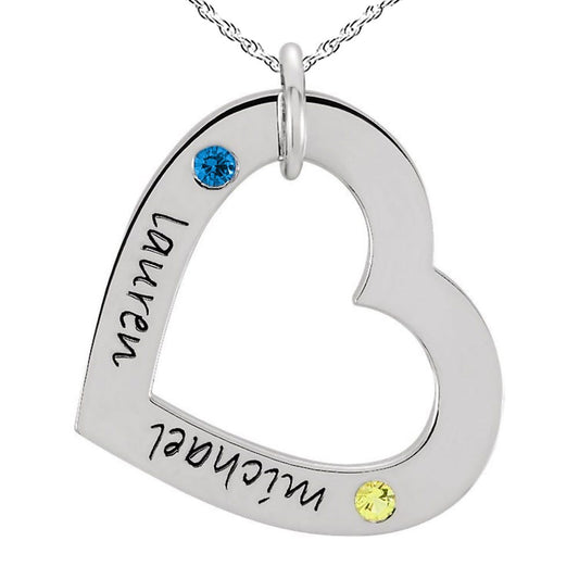 Personalized Two Birthstones Heart Pendant