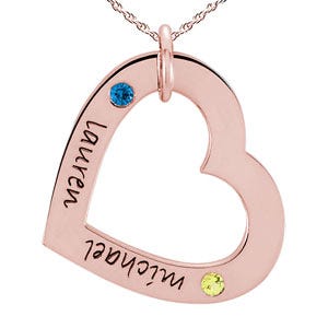 Personalized Two Birthstones Heart Pendant
