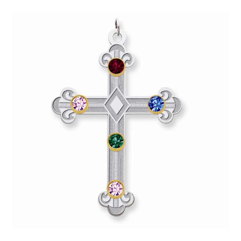 Sterling Silver/14k Bezel Crystal Family Cross Pendant
