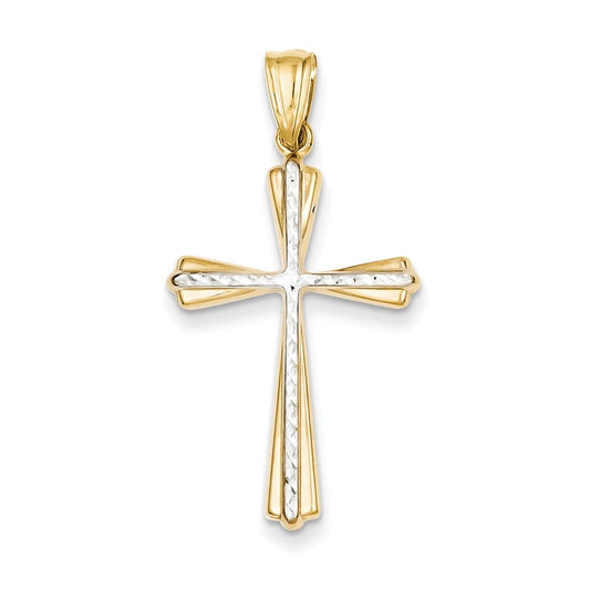 14k Two-tone Diamond Cut Cross Pendant