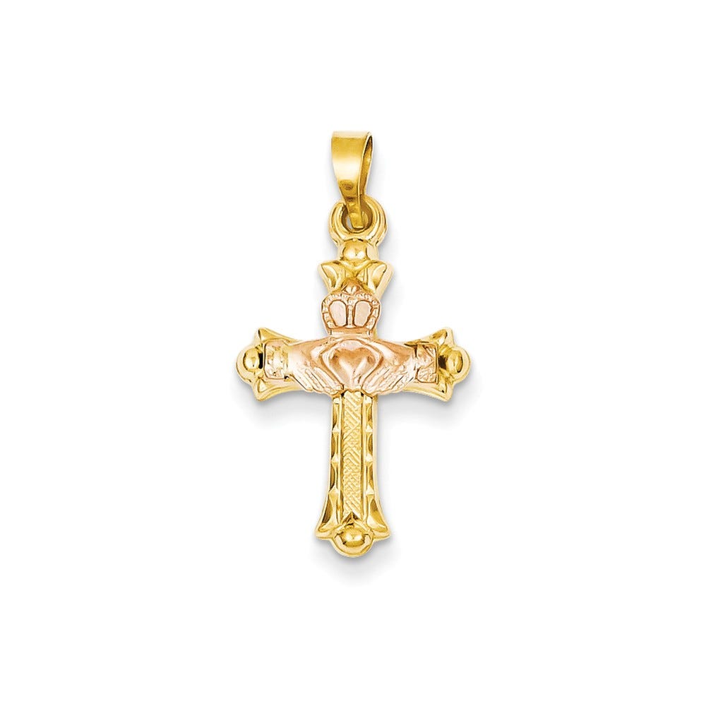 14k Two-tone Claddagh Cross Pendant