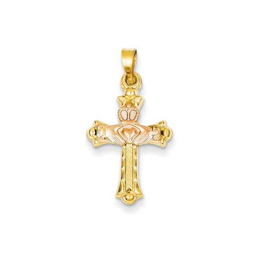 14k Two-tone Claddagh Cross Pendant