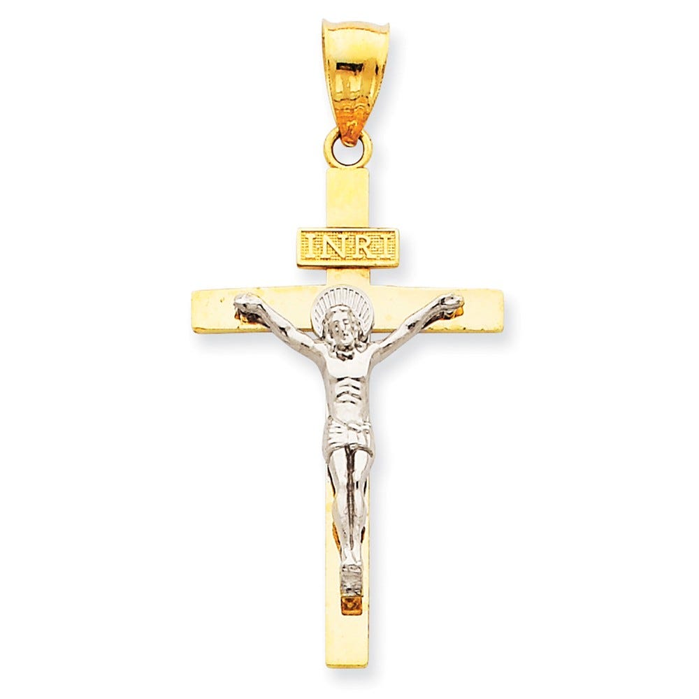 14K Two-tone INRI Crucifix Pendant