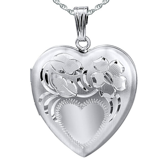 Sterling Silver Floral Design Heart Photo Locket