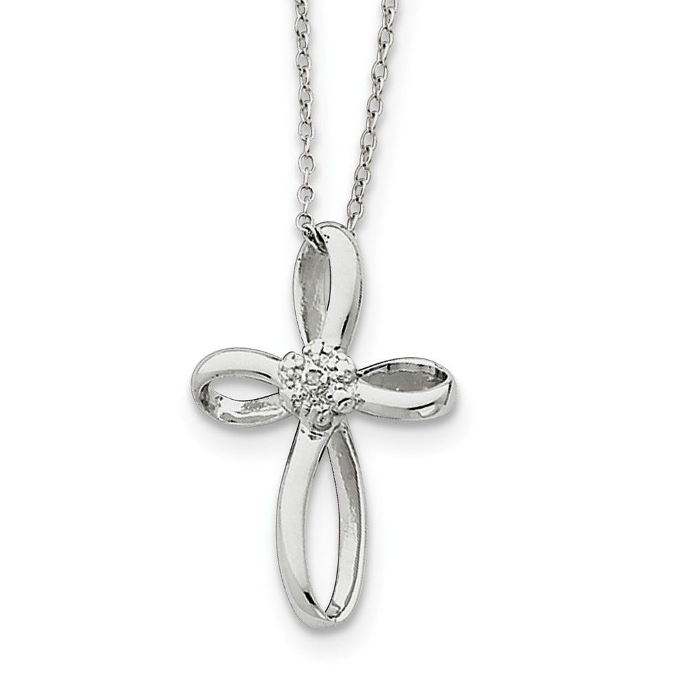 Sterling Silver Rhodium-plated Cross Diamond Necklace