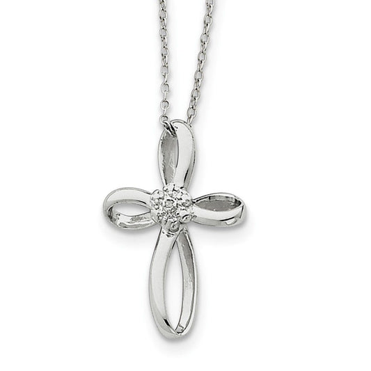 Sterling Silver Rhodium-plated Cross Diamond Necklace
