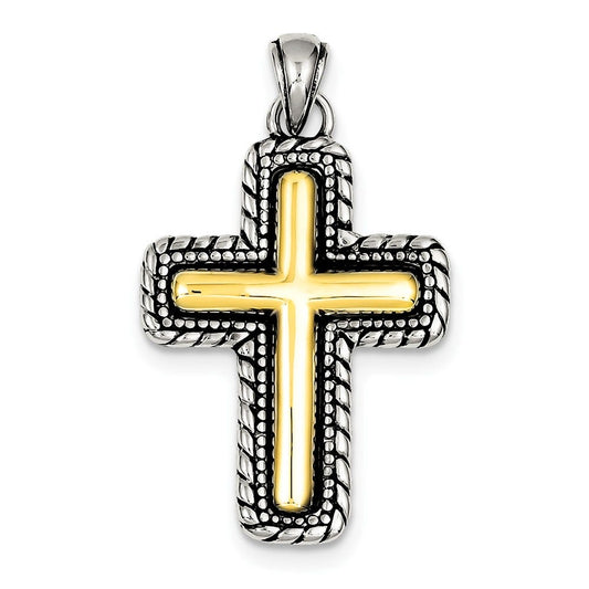 Sterling Silver & Vermeil Antiqued Cross Pendant