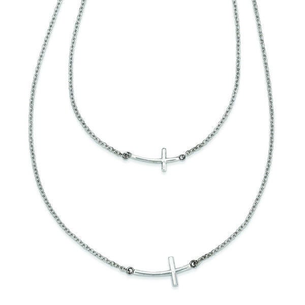 Sterling Silver Two Layer Small Sideways Curved Cross Necklace