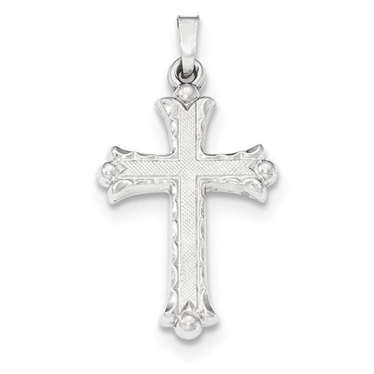 14K White Gold Textured and Polished Fleur de lis Cross Pendant