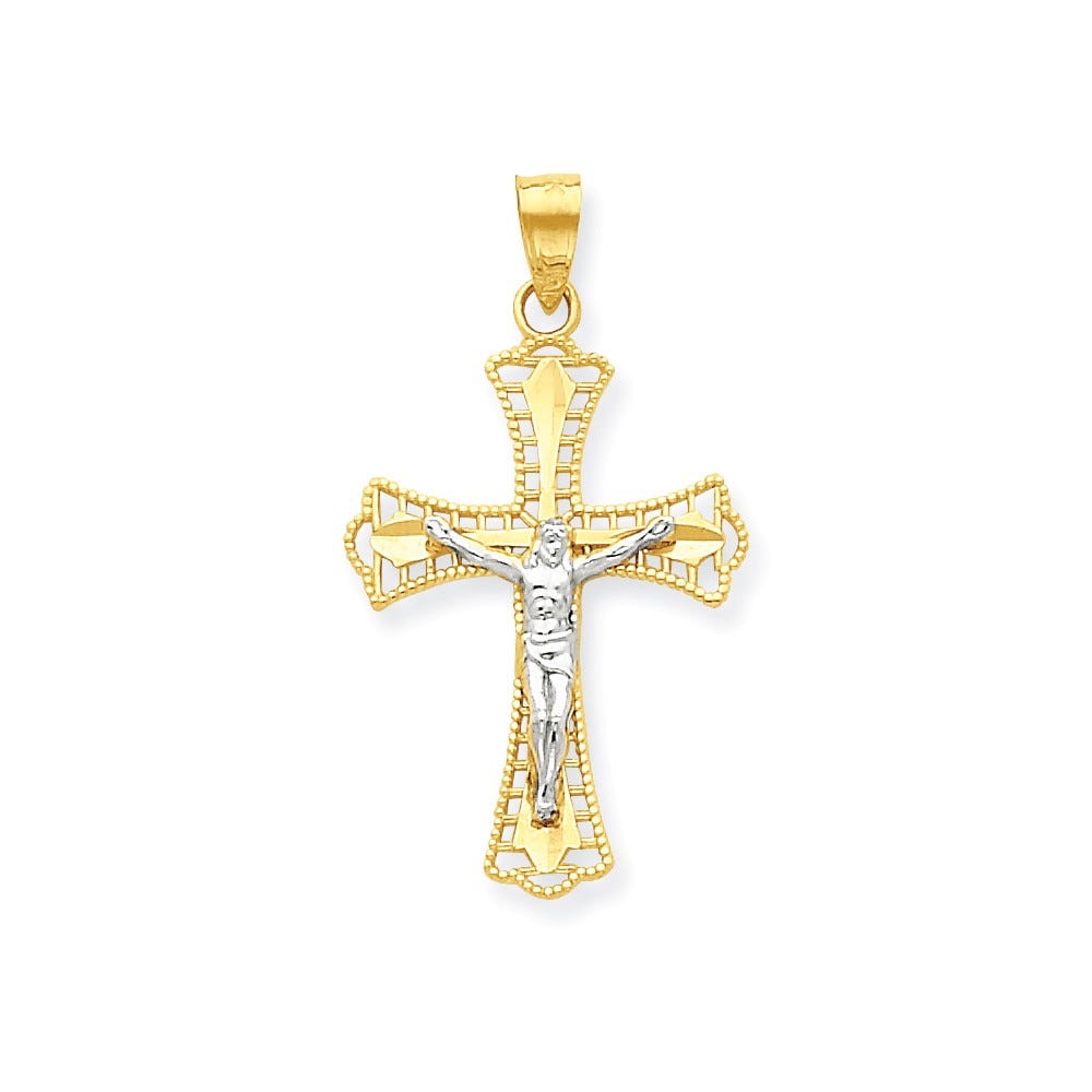10k & Rhodium Diamond-Cut Crucifix Pendant