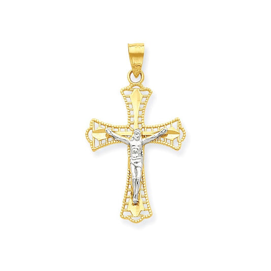 10k & Rhodium Diamond-Cut Crucifix Pendant