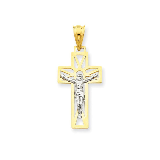 14K Two-tone Crucifix Pendant