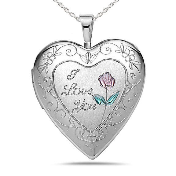 Sterling Silver "I Love You" Heart Photo Locket